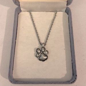 Sterling, rhinestone toed, animal paw print necklace!